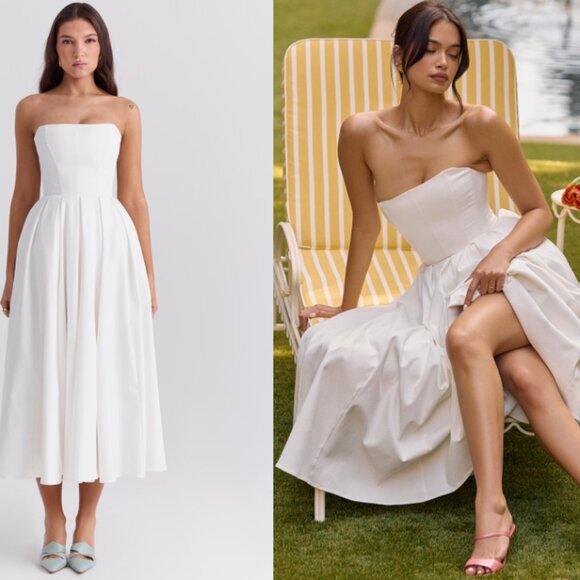 HOUSE OF CB 'Audrey' White Strapless Midi Sundress NWOT - Picture 3 of 9